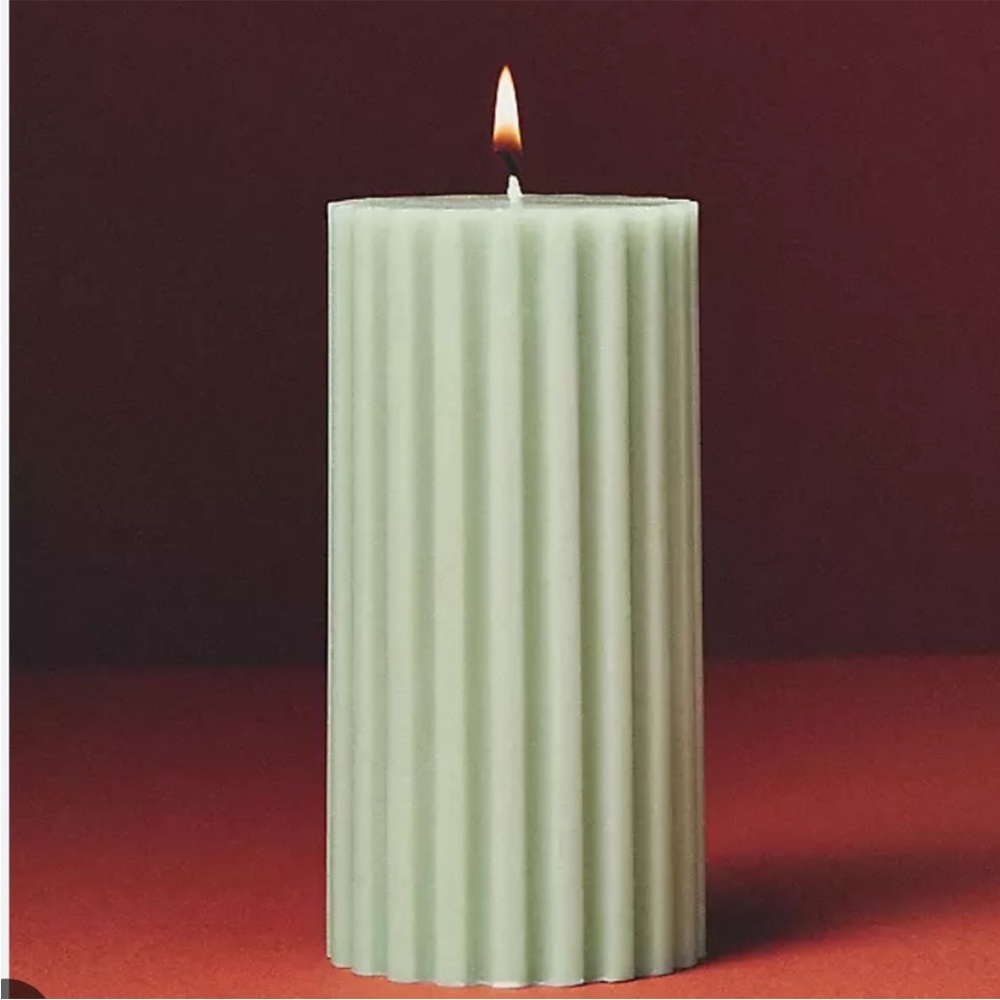 New Anthropologie Fluted Pillar
Light Green Candle